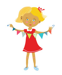 Child with buntings flags party or birthday background  illustra