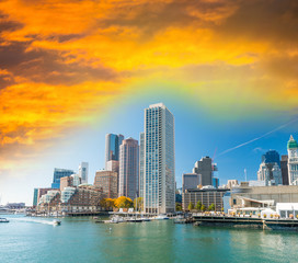 Fototapeta premium Boston buildings at sunset, Massachusetts