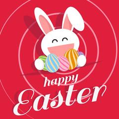 happy easter day for card design (rabbit and egg on red circle)