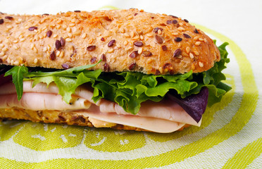  High energy breakfast Spanish sandwich with turkey ham, cheese and green salad