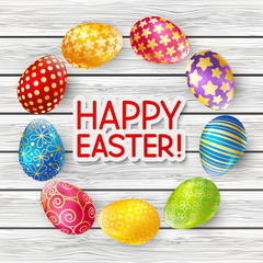 Easter eggs on wooden background 