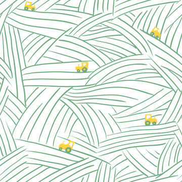 Harvesting Time On  Farm Fields Vector Seamless Pattern