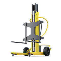 Yellow forklift on a white background. 3d rendering.