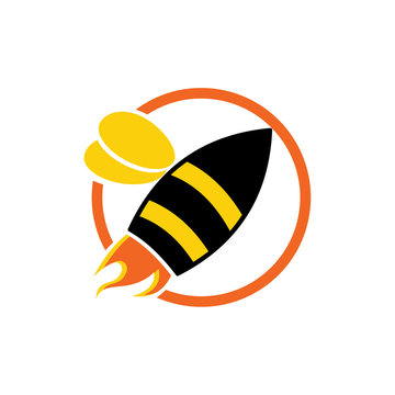 Circle Honey Bee Rocket Launch Logo Illustration
