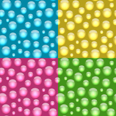 Set of seamless transparent water drops background.