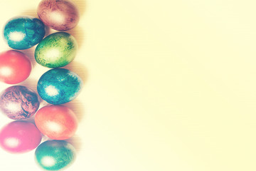 Easter eggs isolated on white wooden background