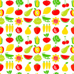 Vector  fruits and vegetables seamless background