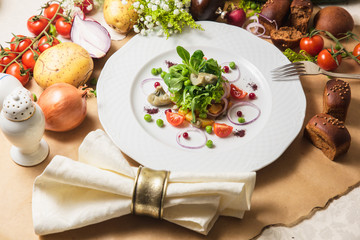 warm salad of potatoes, mushrooms
