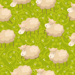 Vector seamless pattern with adorable lambs