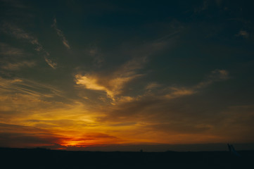 wedding couple on the background of sunset