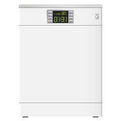 White Dishwasher with display. Front view. Realistically. Single