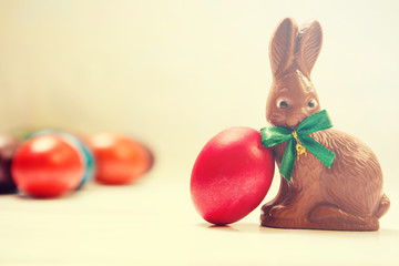 Chocolate Easter bunny and Easter eggs