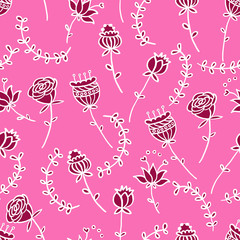 Fototapeta na wymiar Vector seamless doodle pattern with cute flowers and hand drawn