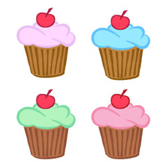 Set of different cakes. Vector Image. Sketch.