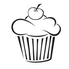 A simple illustration of a cupcake. Cupcake with cherry. Vector