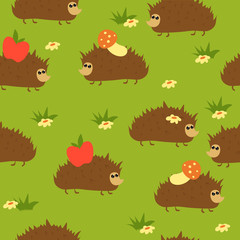 Seamless cute hedgehog background