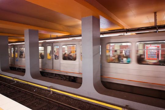 BRUXELLES - MAY 1, 2015: Subway station interior. The subway sys