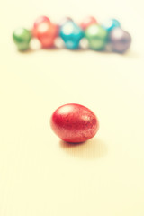 Easter eggs isolated on white wooden background