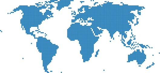 Fototapeta na wymiar Blue square world map on white background, vector illustration.
