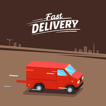Delivery Concept. Fast delivery van. Fast delivery sign. Vector illustration