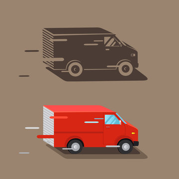 Delivery service van. Fast delivery van. Delivery car icon, silhouette. Vector illustration