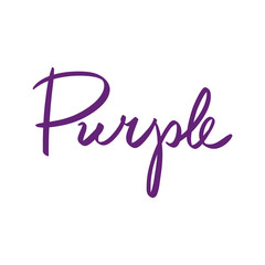 Calligraphy.  Handwritten names of colors purple, Isolated on white background.