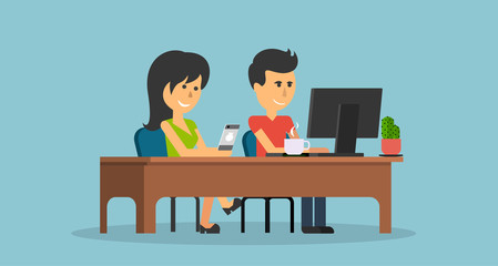 People Work in Office Design Flat