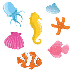 Vector cute sealife icons
