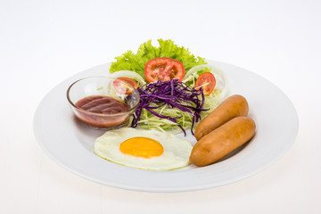 Sausage with salad for breakfast