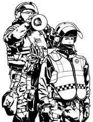 Police Heavy Armor - Black and White Illustration, Vector