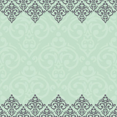 Vector seamless turquoise frame/border in damask baroque style
