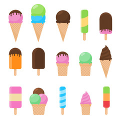 Ice cream collection on white background.