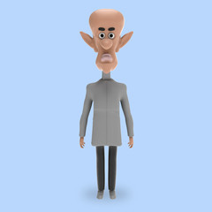 strange funny professor isolated 3D character render