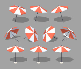 Sun umbrella. 3D lowpoly isometric vector illustration. The set of objects isolated against the grey background and shown from different sides