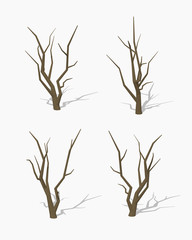 Dried tree. 3D lowpoly isometric vector illustration. The set of objects isolated against the white background and shown from different sides