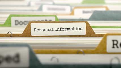 Personal Information Concept on File Label in Multicolor Card Index. Closeup View. Selective Focus. 3D Render.  - 106042325