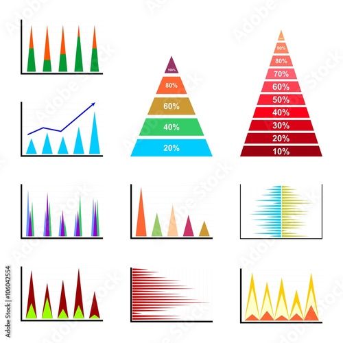 "Set of different triangular graphs of different sizes and colors in a