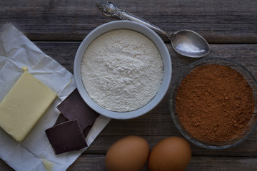 Fototapeta na wymiar Chocolate cake ingredients