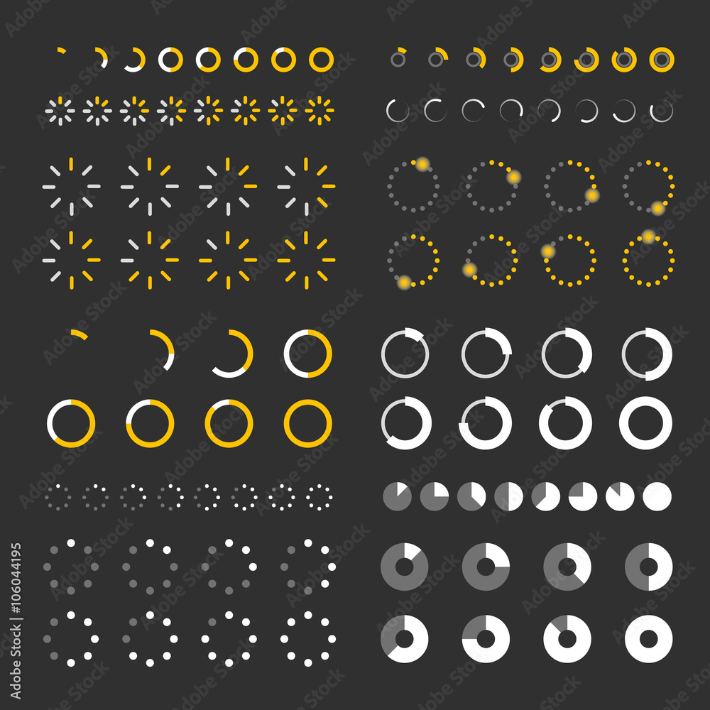 Aufkleber different style trendy preloaders. vector elements and pictogram