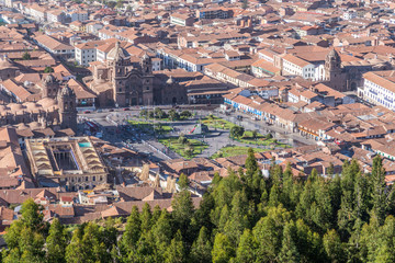 Aerial View of Plaza de Armas, Cusco, and Andes Mountains in Peru by  day - 106044527