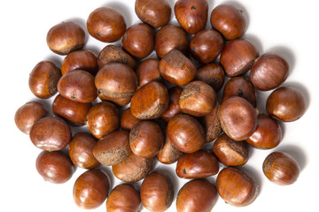 Group of chestnuts isolated on white