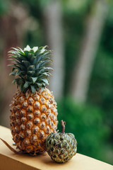 Pineapple on a green background. Fresh pineapple on the natural