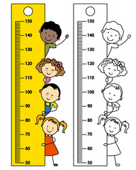 meter wall. tape measure with children