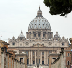 Fototapeta na wymiar View of Basilica of Saint Peter and Street Via della Conciliazione, Rome, Italy