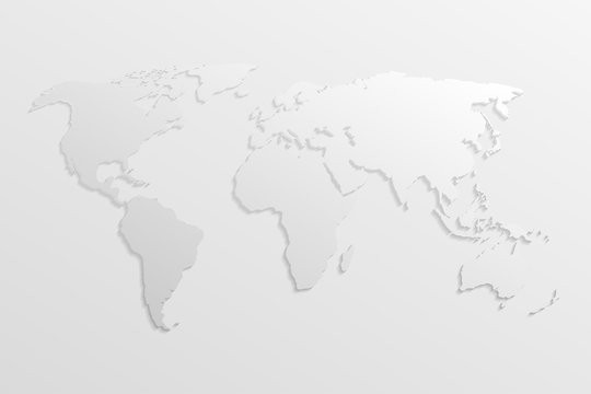 World map in gray with shadows and gradients