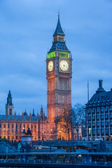 Fototapeta na wymiar Palace of Westminster, Big Ben clock tower and Westminster Bridge in London