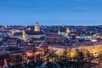 Fototapeta na wymiar Night view from Tower Of Gediminas, beautiful cityscape of Vilnius, Lithuania.