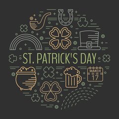 St. Patricks day colorful line icons set.