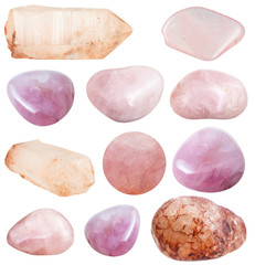 Naklejka premium set of rose quartz polished gemstones and crystals