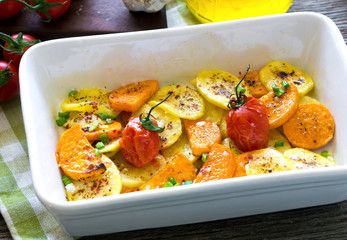 Roasted potatoes and sweet potatoes